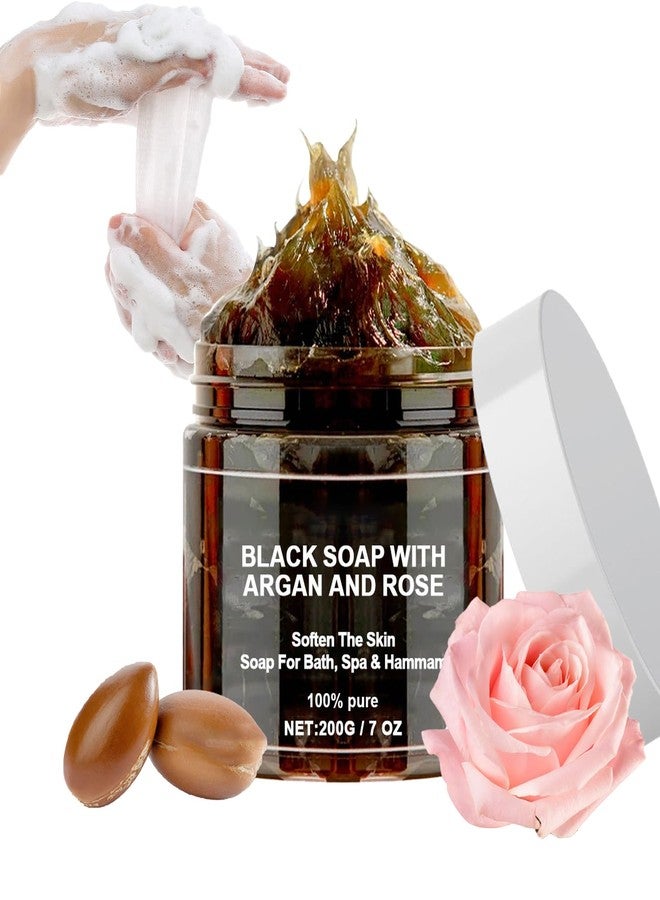 Grospe Morocco Black Soap with Argan & Rose, Exfoliating Moroccan Black Soap Hammam, Morocco Blacks Beldi Soaps, Zawina Beldi Soaps 7.Oz - Image 1
